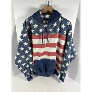EXIST USA Flag Pullover Hoodie Stars Stripes Patriotic Sweatshirt XL